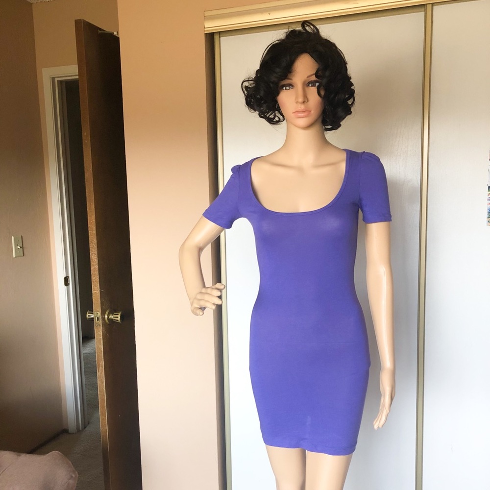 Purple ruched cut out back mini dress. Women’s size S